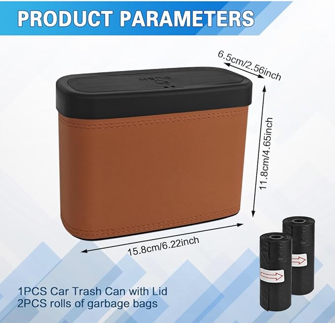 Car Trash Can with Lid, Car Trash Bin, Leakproof Vehicle Garbage Can with 30PCS Garbage Bags, Waterproof Auto Hanging Dustbin Storage Bag Container Accessories Fit SUV Office Home (Brown-1PCS)