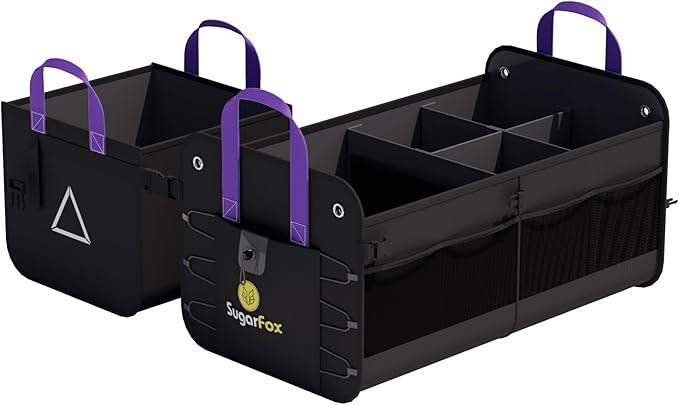 Car Trunk Organizer SUV, 84L SUV Trunk Organizer – Waterproof Foldable Modular Trunk Organizer with Mesh Pockets, Non-Slip Base, Black - M313