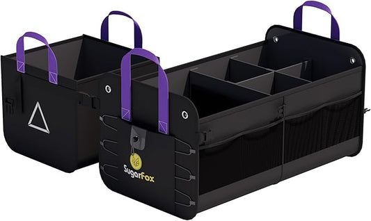 Car Trunk Organizer SUV, 84L SUV Trunk Organizer – Waterproof Foldable Modular Trunk Organizer with Mesh Pockets, Non-Slip Base, Black - M313