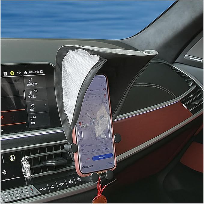 Car Smartphone Sunshade, Foldable Anti-Glare Cell Phone Sun Protection Umbrella, Universal High Elasticity Skeleton Auto Smartphone Heat-Insulating Sun Cover Accessory for Most Cars (Silver)
