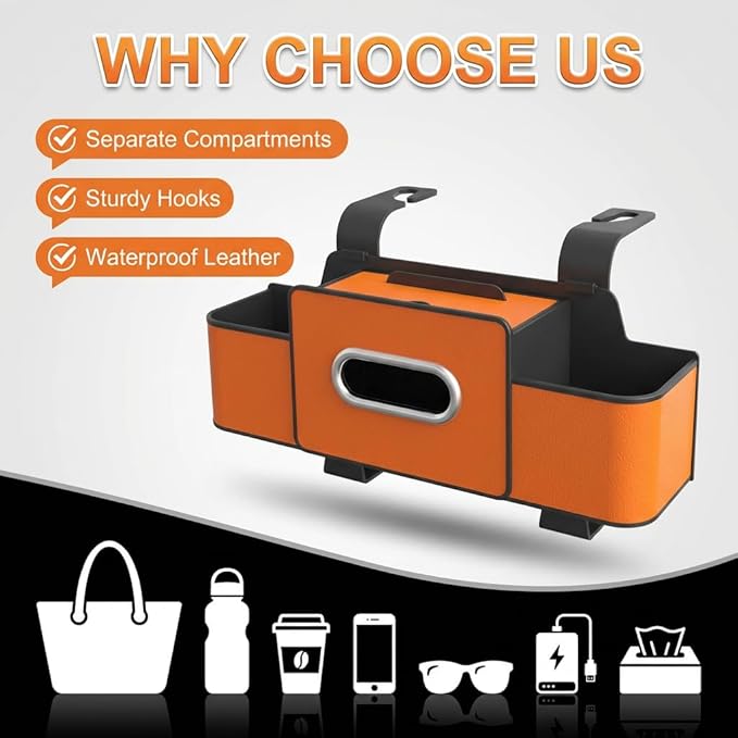 3-in-1 Backseat Car Organizer with Dual Cup Holders,Tissue Box & Phone Holder, 2026 Upgraded Car Seat Back Storage Box,Multifunctional Waterproof Storage for Daily Driving & Travel,Black