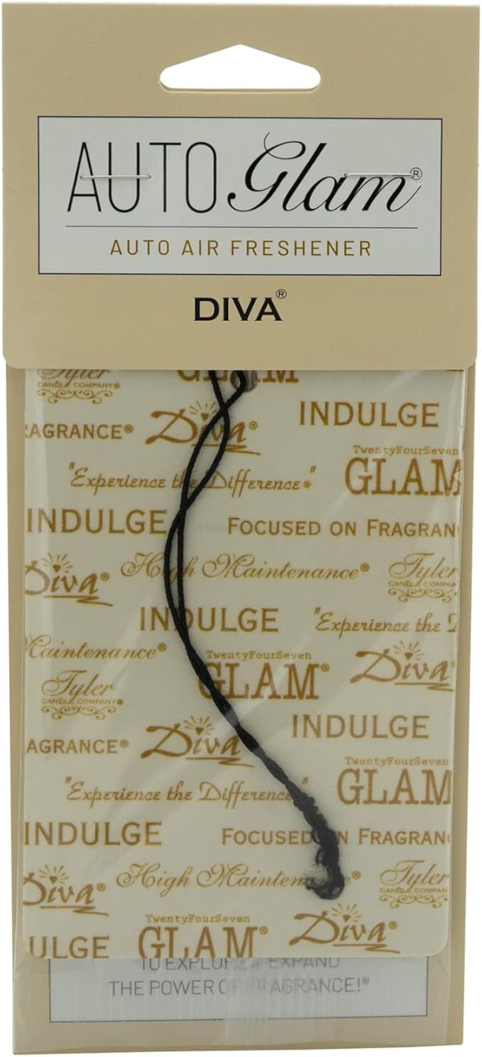Tyler Candle Company Diva AutoGlam Auto Air Fresheners – Set of 6 – Long-Lasting Luxury Car Air Freshener – Warm Fruity Floral Scent with Amber & Chocolate – Individually Wrapped