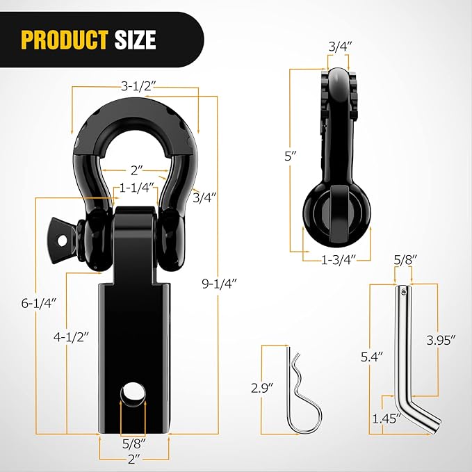Nilight Shackle Hitch Receiver 2Inch 45000 LBs Breaking Strength 3/4" D Ring w/Trailer Pin Heavy Duty Solid Recovery Towing Kit for Trucks Jeeps Off-Road