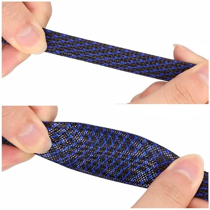 25Ft-1/4inch PET Expandable Braided Wire Sleeving,Wire Loom Cable Sleeve for TV,Computer,Home Theater,Automotive,Home Industrial,Electrical Wires,Chemical,Protect Cat from Chewing Cords,BlackBlue