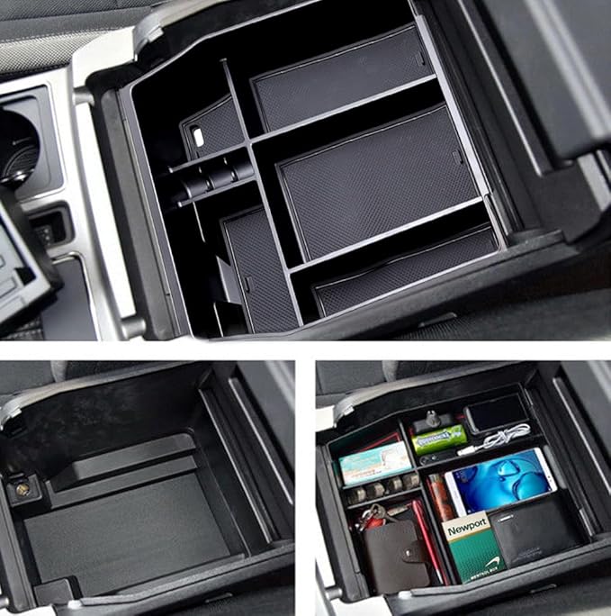 iJDMTOY Exact Fit Center Console Organizer Compartment Box w/Inside Mats Compatible With 2015-20 13th Gen Ford F-150