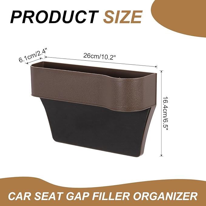 HARFINGTON 2pcs Car Seat Gap Filler Organizer 10.2 x 6.5 x 2.4 Inch ABS Universal Car Organizer Storage Box Between Seat and Console (Left+Right) with Cup Holders for Phone Keys, Brown