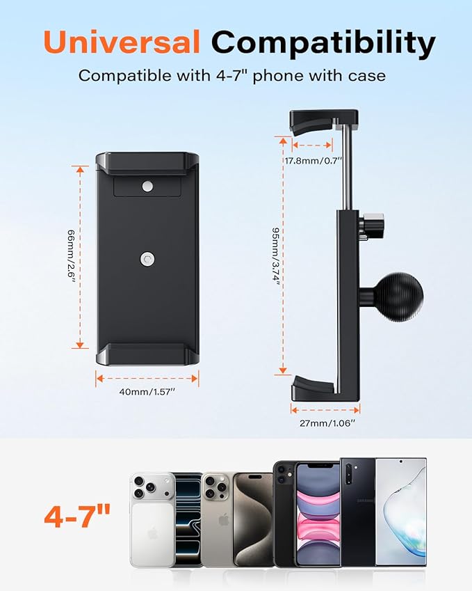 A2C Heavy Duty Suction Cup Phone Mount with Aluminum Alloy Arm & Clamp, 66LBS Vacuum Suction Phone Mount for Windshield Dashboard, Universal Car Phone Holder for All Phones Fit Jeep Wrangler, F150