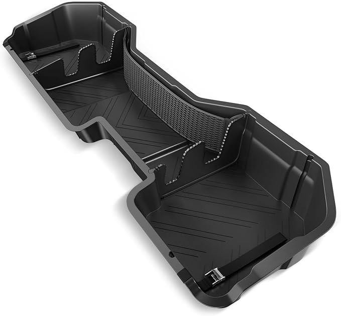 Auto Dynasty Rear Under Seat Tool Cargo Storage Box Organizer Tray Compatible with Chevy Silverado GMC Sierra 1500 2500HD 3500HD Crew Cab Pickup 2007-2019, Lightweight Design, Glossy Black