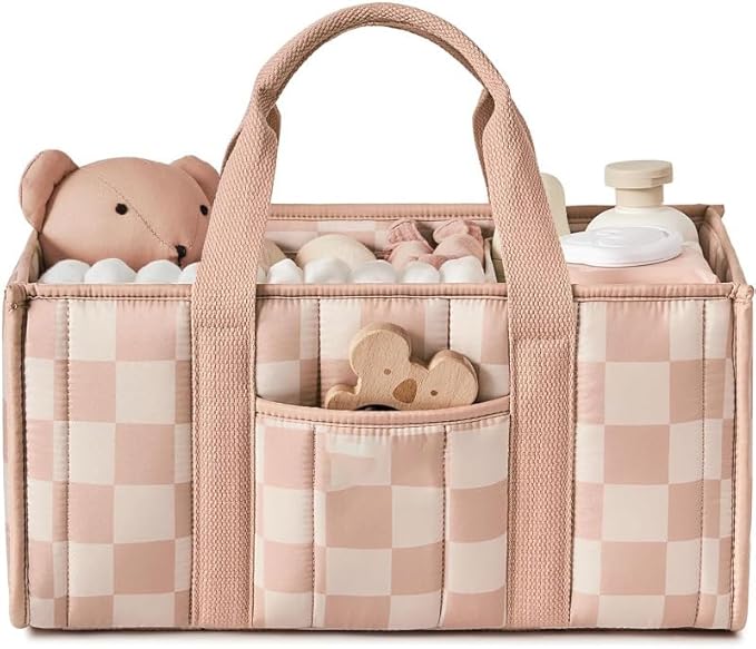 Diaper Caddy Organizer,Cute Floral Nursery Storage Basket,Soft Portable Changing Table Car Caddy Organizer Gift (Checkered B)