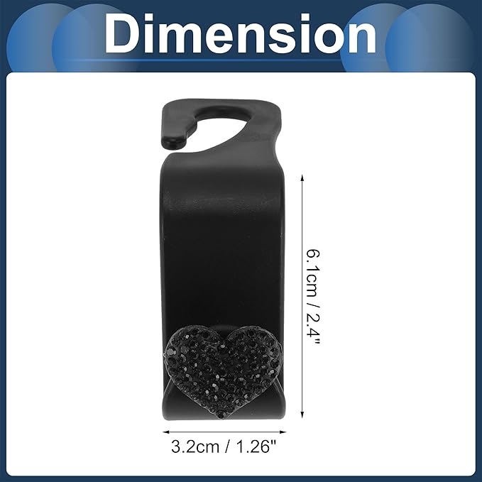 Car Seat Headrest Hook Interior Accessories for Most Car, SUV, Truck Car Seat Back Organizer Hooks Plastic Rhinestone Sturdy Black 2.4"x1.26"