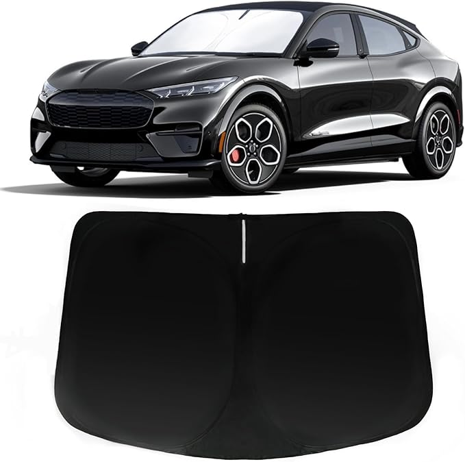 Windshield Sun Shade for Ford Mustang Mach E 2021-2026, Car Front Window Sun Visor & Heat Shield | 240T Sunshade Protection Blocks UV Rays Keep Your Car Cooler