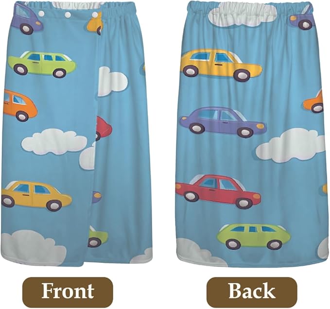 Women's Bath Wrap Cute Adorable Cars Absorbent Shower Spa Body Bath Robe Wraps Bathrobe Towel with Adjustable Closure