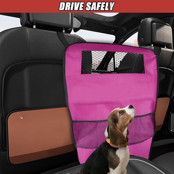 Dog Car Net Barrier Between Seats - Pet Barrier Vehicle Travel Dog Fence with Mesh Window for Safe Driving - Vehicle Divider Car Backseat Barrier Storage Bag for SUVs and Trucks (Purple)