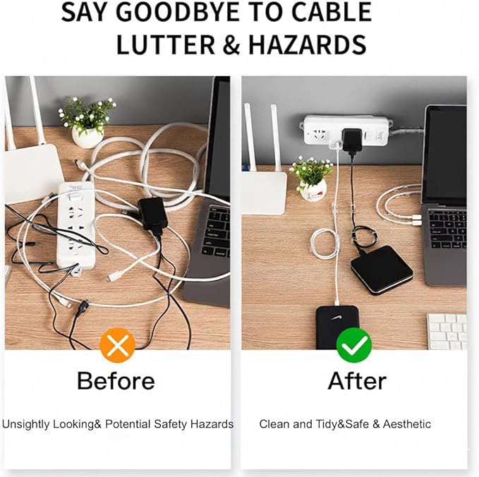 200pcs Adhesive Cable Clips, Finisher Wire Clamp Cord Clips Cable Management Light Clips Cable Organizer Max.1/4" Wire Hider for Cords