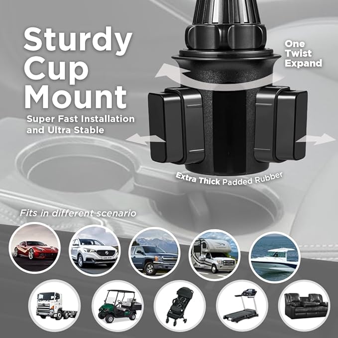Fast Wireless Car Charger Cup Holder Phone Mount - Mini Grip Cradle Version 2.0,15W Qi Charging, Adjustable Stand, Fits iPhone 15, 14, 13, Samsung Galaxy Z Flip 3/4, S24, and More - Secure Auto-Grip
