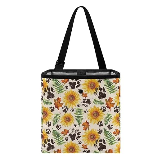 Sunflower Maple Leaf Paws Print Car Trash Can Cute Leakproof Car Garbage Bag Hanging Trash Bin Automotive Garbage Cans for Back/Front Seat/Console Car Accessories