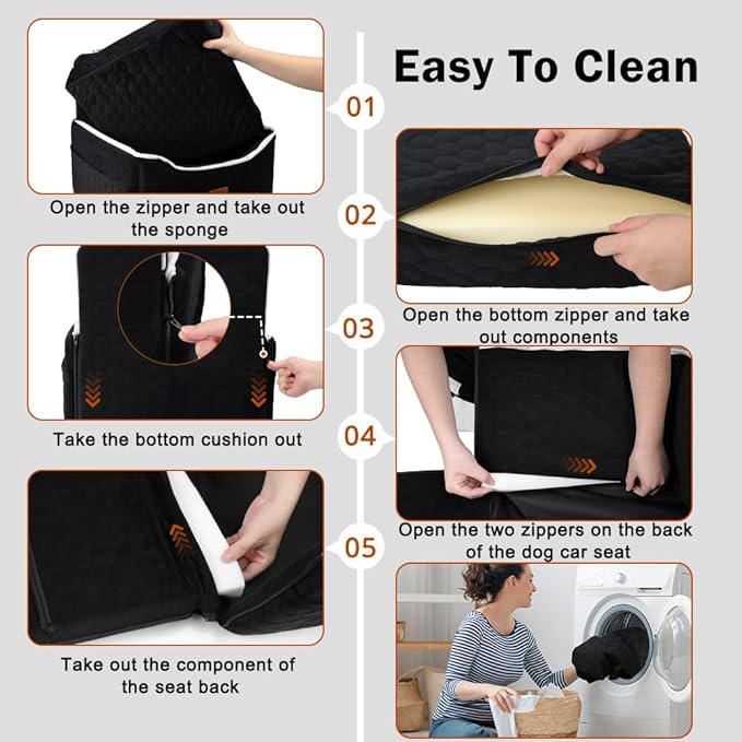 SZEE Dog Car Seat for Small/Medium Sized Dogs up to 35 lbs, Dog Booster Car Seat with Detachable Protective Leather Cover, Save Cleaning Effort, Reclinable Backrest (Black)