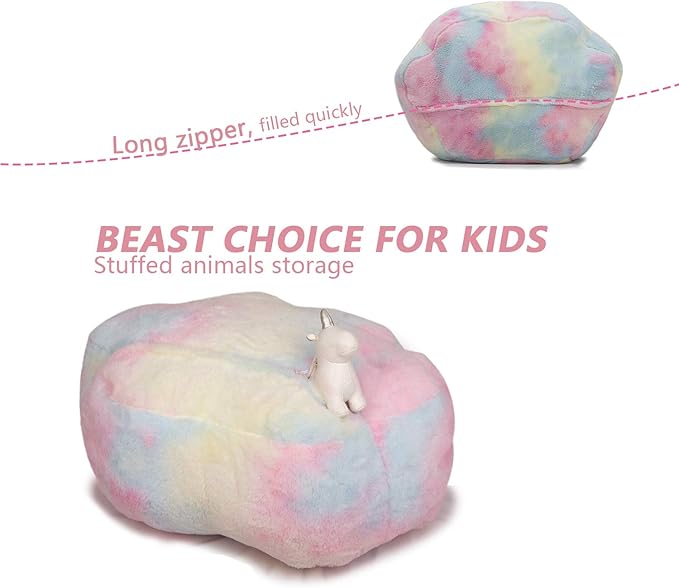cuebear Stuffed Animal Storage Bean Bag Chair Cover for Kids Tie Dye Cat's Paw Bean Bag Cushion for Girls Large Size Toy Organizer Cover Only Without Filling