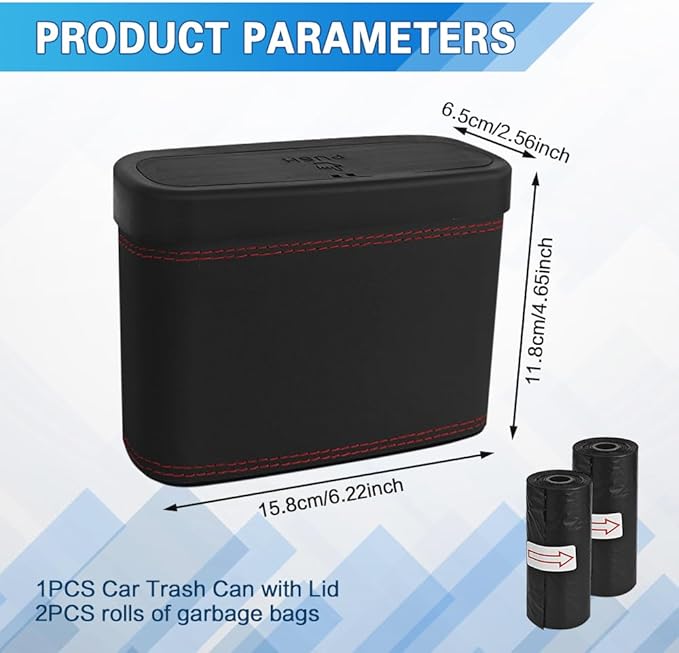 2PCS Car Trash Can with Lid, Press-Top Car Trash Bin with 30PCS Cars Trashs Bags, Small Automotive Dustbin Garbage Container Universal Fit Most Cars Office Home (2pcs-Black)