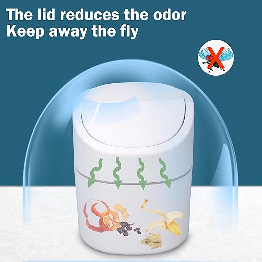 Mini Desk Trash Can with Lid with Trash Bags 180 Pcs Swing-Lid Tiny Countertop Garbage Bin Small Table Top Plastic Covered Waste Basket