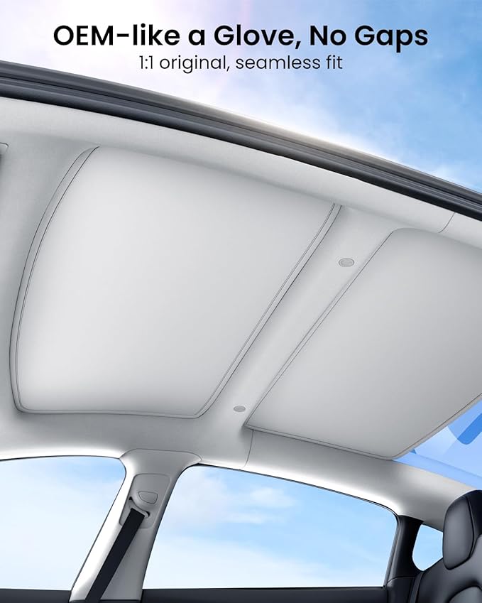 REEVAA Upgraded Tesla Model 3 Sunshade Roof [No Gaps, No-Sagging] Tesla 3 Accessories Heat Insulation Foldable Glass Sunroof Cover for Model 3 2020-2026, 2PCS, Gray