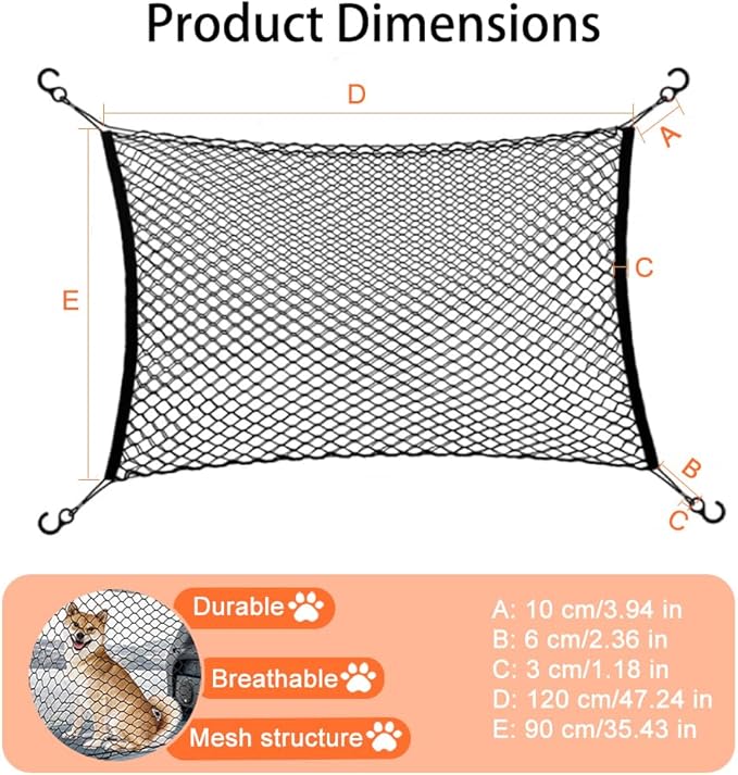 Dog Car Barrier for Porsche Cayenne 2007-2023 2024+, Mesh Pet Divider for Back Seat, Dog Guard for SUV Boot, Secure Pet Safety Net