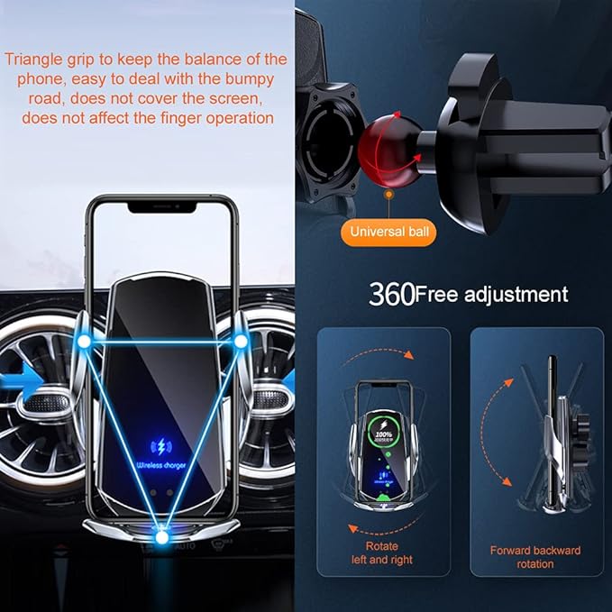 Q3 Smart Sensor Car Phone Wireless Charger,15W Qi Fast Charging Auto-Clamping Car Holder, Air Vent Phone Holder，for iPhone17/16/15/14/13/12series,and All Qi Enable Android Cellphone (Q3-Black)