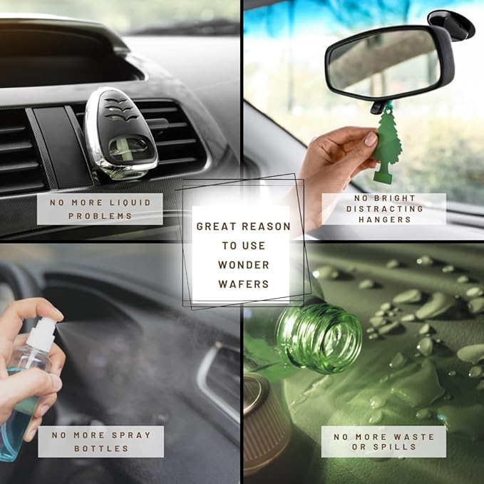 Wonder Wafers 40 Pack Car Air Fresheners- 8 Scent Bundle Variety Pack: Nu Car, Clean Car, New Leather, Wild Cherry, Black Royale, Pina Colada, Fresh 'n Clean, Baby Powder, 5 Individually Wrapped each