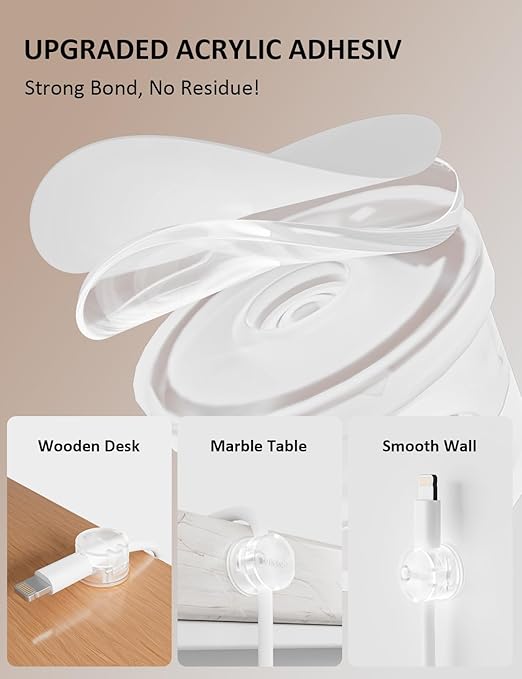 Cable Management Clips, 7-Pack Clear Cord Organizers, Desktop Cable Holders Compatible with 0-8mm Wires