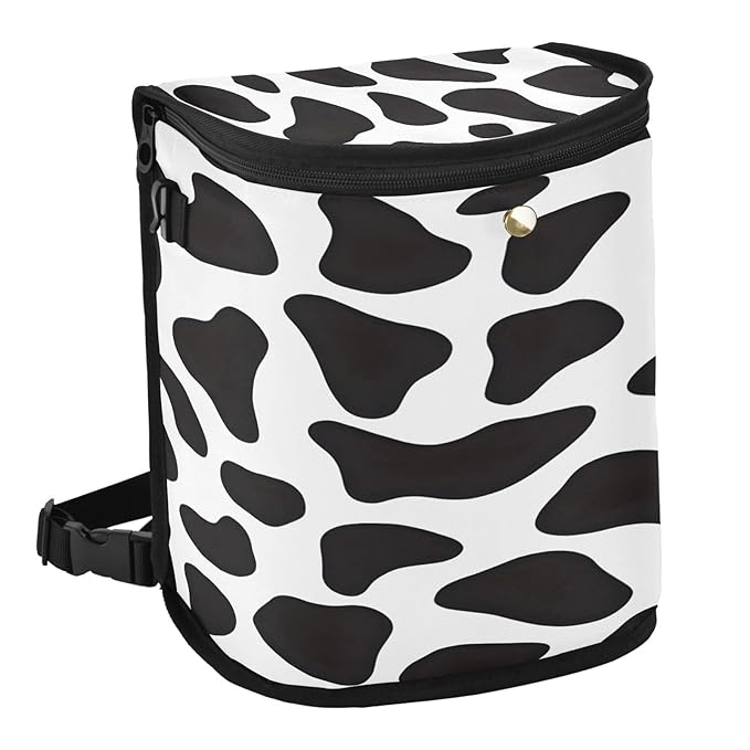 Bolaz Black and White Cow Print Waterproof Car Trash Can Leak Proof Car Trash Bag with Lid Car Garbage Can for Headrest SUV Truck