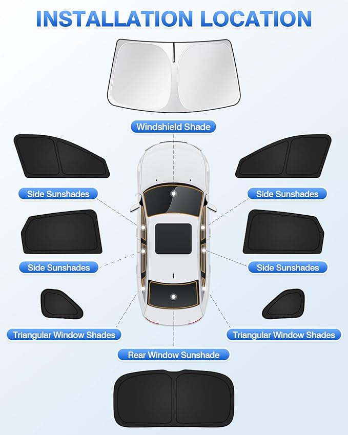 Canvcle Sunshades for Hyundai Kona 2024 2025 2026 Accessories Windshield Sun Shade Side Rear Window Shade Cover Sun Visor Shield Privacy Protection Keep Vehicle Cool Black 8PCS