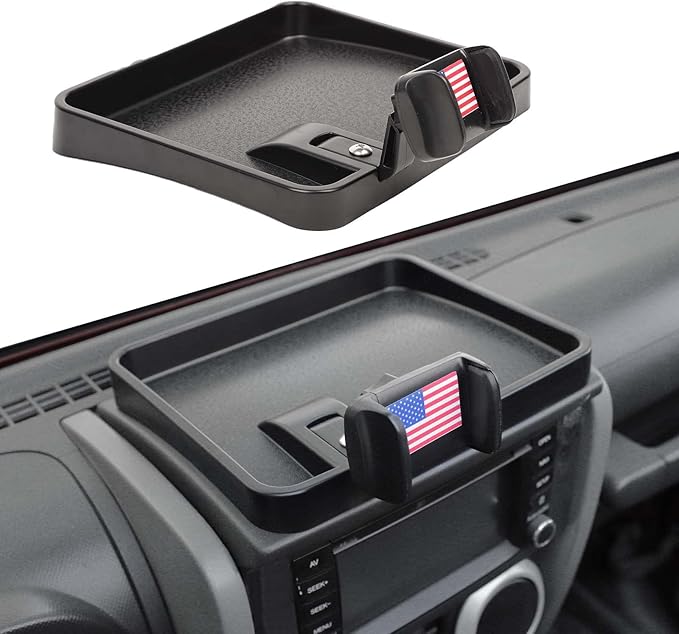 Jimen Compatible with Jeep Wrangler JK JKU 2007-2010, Cell Phone Holder Mount Dashboard Organizer Storage Tray