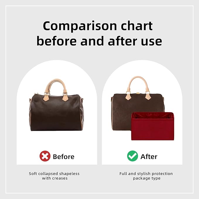 DGAZ Silk Purse Organizer Insert Fits LV Speedy 16/20/25/30/35/45 bags，Silky Smooth Bag Organizer，Luxury Handbag & Tote Shaper（Wine Red，SP30）