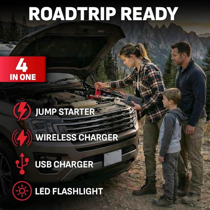 Schumacher Electric 12V Lithium Jump Starter & Power Pack - Portable 1500A Battery Jumper with 10W Wireless Charging, USBA/USBC Fast Charging & Multi-Mode LED Flashlight - 4-in-1 SL1674