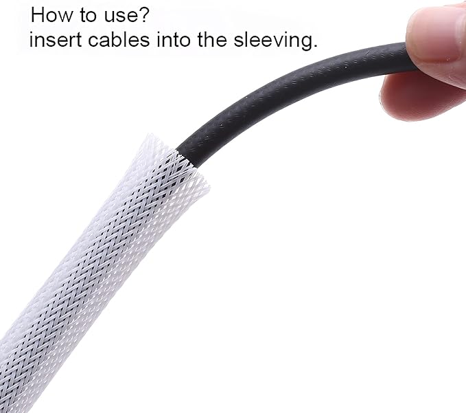 100ft - 1/4 inch PET Expandable Braided Sleeving – White – Alex Tech Braided Cable Sleeve
