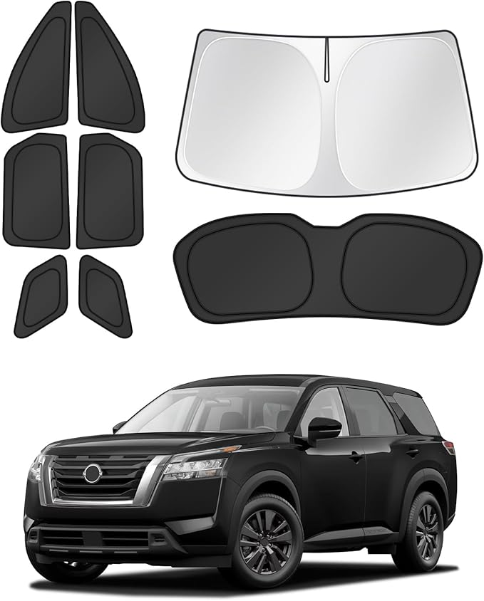 Canvcle Window Shades for 2022-2025 2026 Nissan Pathfinder Accessories Windshield Sun Shade Side Rear Window Cover Sunshade Sun Visor Shield Privacy Protection for Camping Keep Vehicle Cool Black 8PCS
