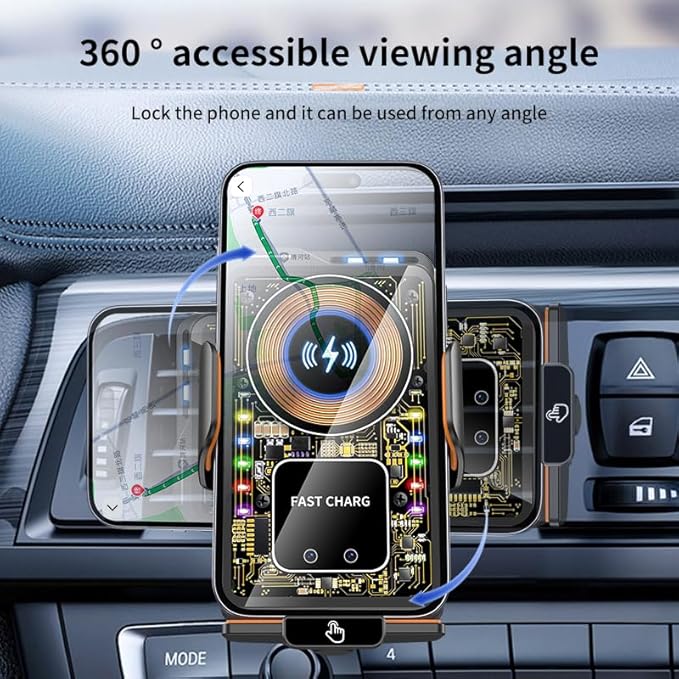 Wireless Car Charger & Phone Mount - 15W Auto-Clamping Air Vent Holder for iPhone 17/16/15/14, Samsung Galaxy S24/S23/S22, etc，66W High Power with Magnetic Suction Adapter (transparent white)