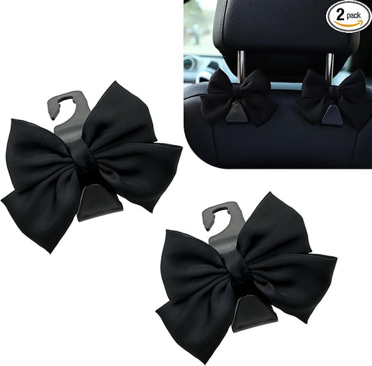 2PCS Car Seat Headrest Hooks, Car Purse Hooks, Cute Bow Shaped Auto Rear Seat Storage Hook Hanger for Purses and Bags, Auto Interior Decoration Accessory for SUV Sedan Truck (Black)