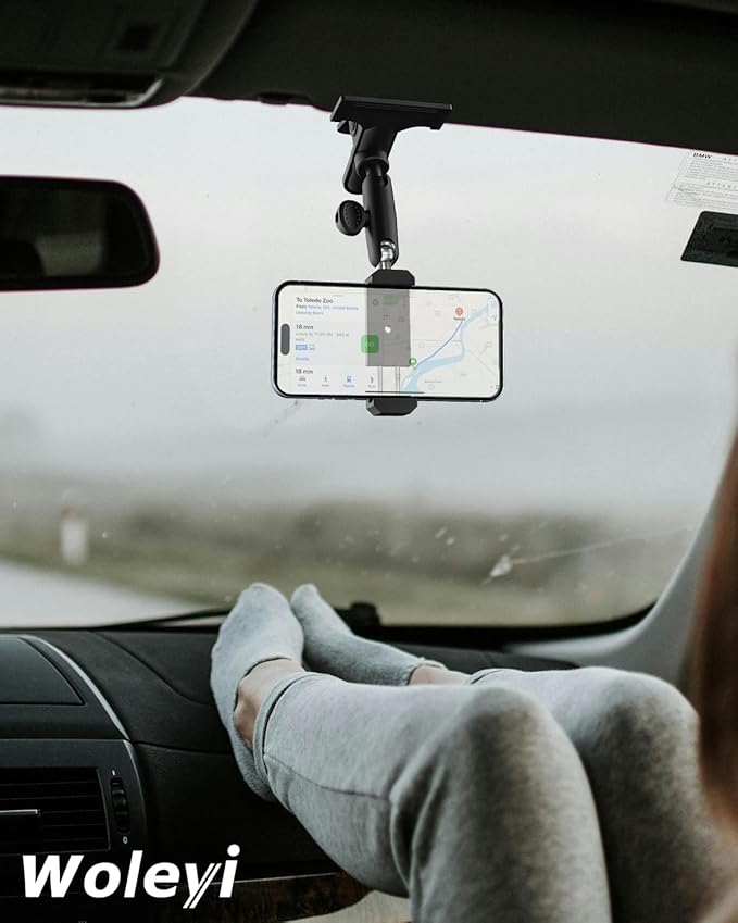 Car Sun Visor Phone Holder - [Metal Arm Clamp] Cell Phone Holders for Your Car Mount, 360° Adjustable Automobile Hands Free Cradle, for iPhone 17 Air Pro Max 16 15 14 13 12, Android, 4-7" Smartphones