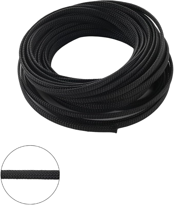 Aicosineg 32.81ft PET Flexible Braided Cable Sleeve 0.25inch Width Wire Loom Sleeving and Organizer Flexible Wire Mesh Sleeve Wrap Protector for TV Audio PC Cords from Pets Chewing Black