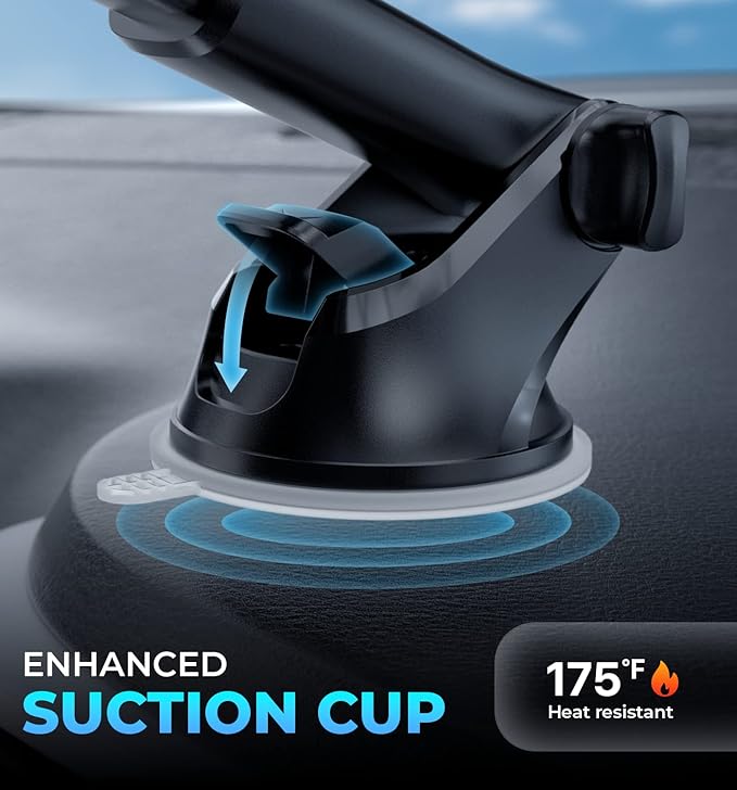 Bestrix 3-in-1 Universal Car Phone Mount Holder - Strong Suction for Dashboard & Windshield + Air Vent Clip - Adjustable Arm for All Smartphones up to 6.9”– Dashboard