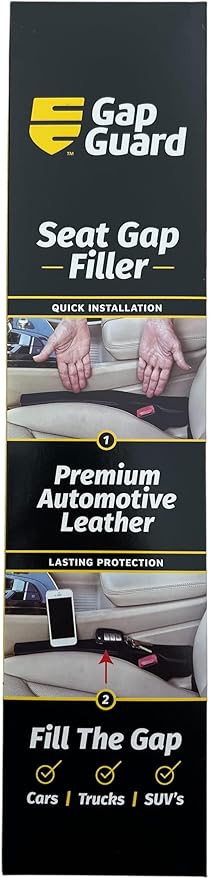 Patented Car Seat Gap Filler and Insert - As Seen On TV - Block The Gap Between The Seat and Center Console - Universal Fit Car Truck SUV - Set of 2 (Black Leather)