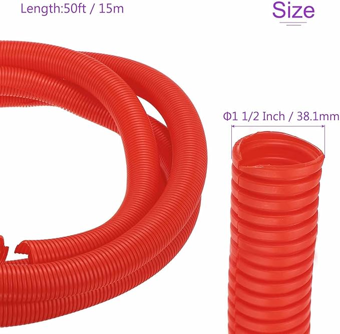 DMiotech 50ft Wire Loom Split Tubing 1 1/2 Inch(38.1mm) ID, Cord Protectors from Pet Flexible Conduit Cable Management for Office Home Garden, Red