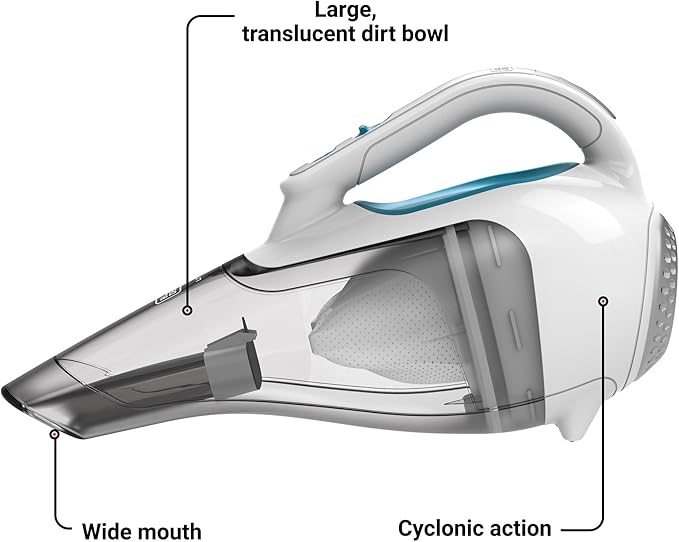 BLACK+DECKER dustbuster Cordless Handheld Vacuum, Portable Vacuum for Car and Home Rechargeable, Powerful Suction, Wide Mouth (HHVI315JO42)
