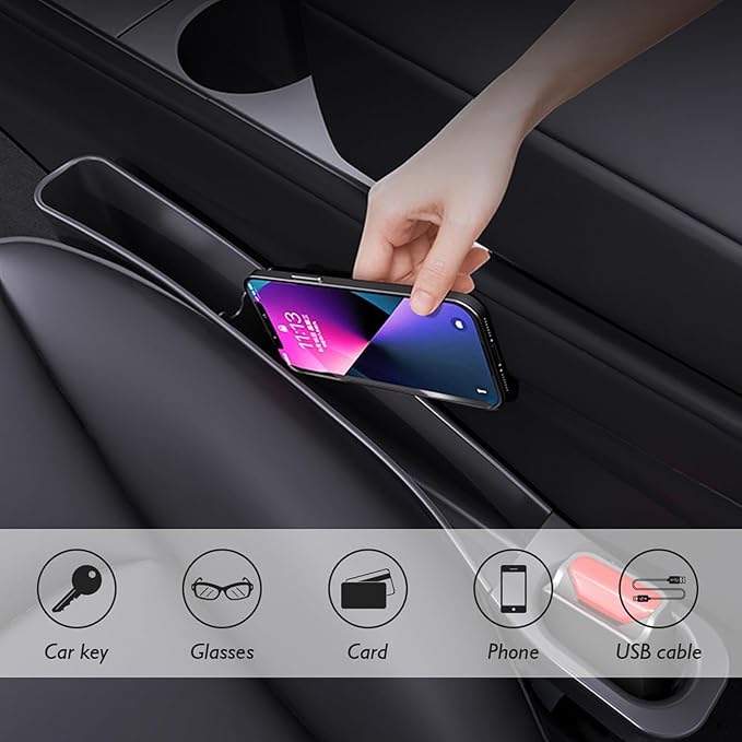 Car Gap Seat Filler Compatible with Tesla Model Y & Model 3 (MY/3) Car Side Seat Gap Filler Organizer 2PCS (Black)