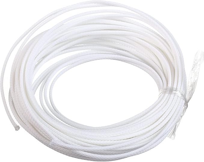 Aicosineg 32.81FT PET Braid Cable Sleeving Flexible Wire Mesh Sleeve Wire Braided Protective Sleeve 0.13in Wrap Protector for Power Cord Protection Flame Retardant Cable Manage White