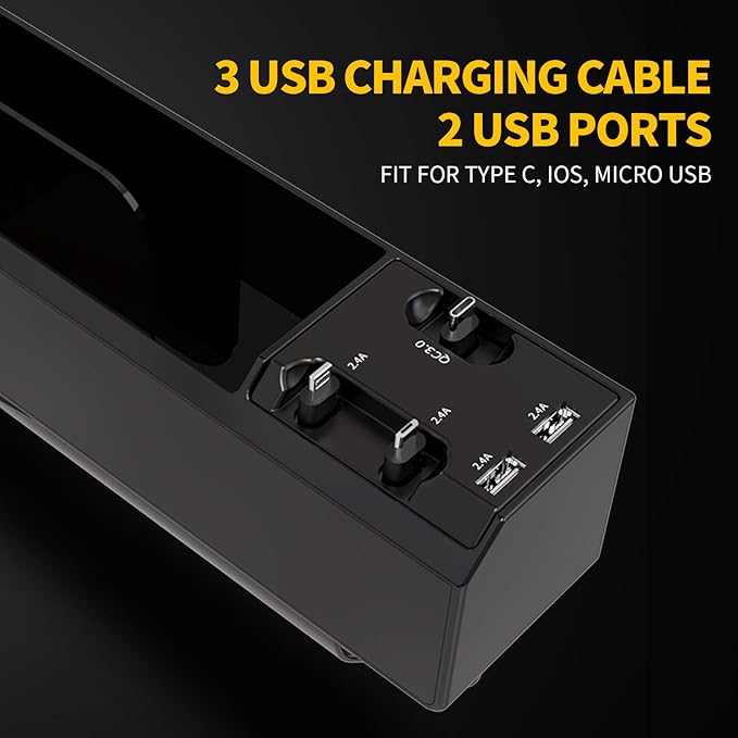 Car Seat Gap Filler Organizer with 2 USB Ports and 3 Charging Cable of Type C, iOS, Micro USB, Multifunctional Storage Box Advanced Console to Increase Space