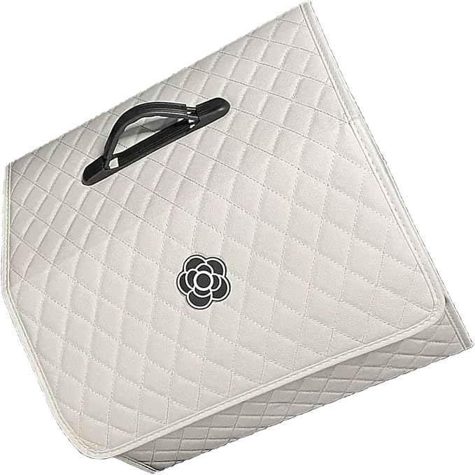 Tissting Car Storage Box PU Leather Trunk Suv Organizer with Lid, White 39x31x29cm Garage Cargo Organizer for Camping Picnic Shopping