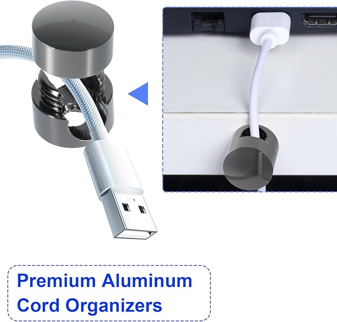 SmallCat 6 Sets Charger Holders for Cords, Black Adjustable Cable Anchor Holders, Adhesive Metal Cord Clips, Cable Management Wire Organizers for Desk, Office, Nightstand