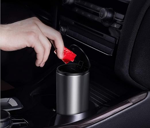 Tumecos Car Trash Can Vehicle Automotive Cup Holder Bottle Trash Can Garbage Can with Lid Dust Box Cup Holder (Grey)